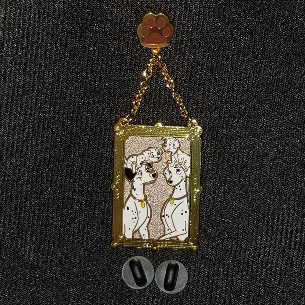 Disney Pin 101 Dalmatians Family Pongo and Perdita Two Puppies Picture Frame Paw - Picture 2 of 9
